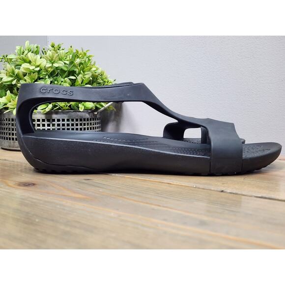 Crocs Women's Black T-Strap Comfort Sandals Casual Summer Shoes Size 9 - Picture 6 of 9
